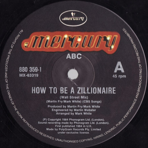 ABC – How To Be A Zillionaire (Wall St. Mix) (LP, Vinyl Record Album)