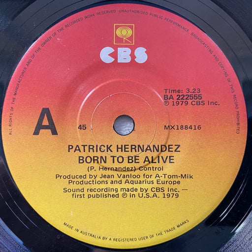 Patrick Hernandez – Born To Be Alive / Too Many People (LP, Vinyl Record Album)