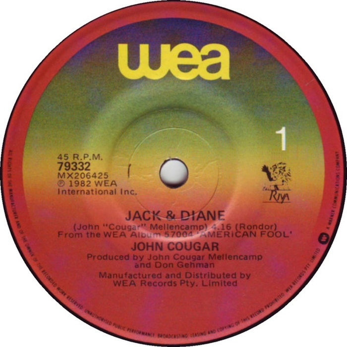 John Cougar Mellencamp – Jack & Diane (LP, Vinyl Record Album)
