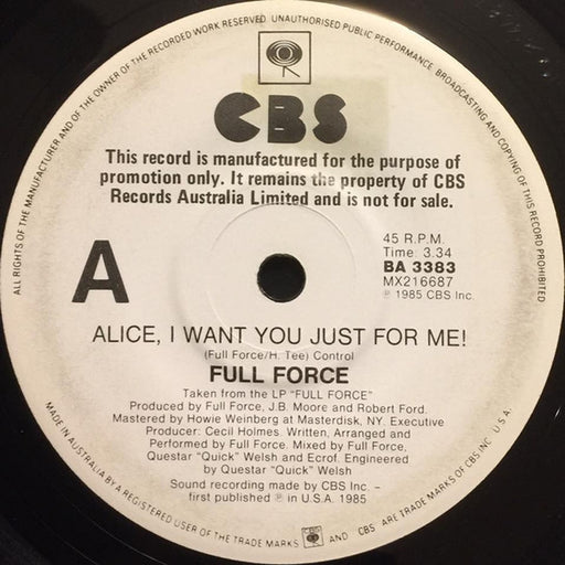 Full Force – Alice, I Want You Just For Me (LP, Vinyl Record Album)