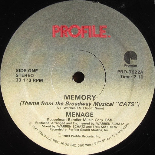 Menage – Memory (Theme From The Broadway Musical "Cats") (LP, Vinyl Record Album)