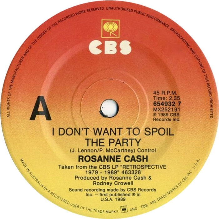 Rosanne Cash – I Don't Want To Spoil The Party / Look What Our Love Is Coming To (LP, Vinyl Record Album)