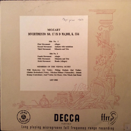 Wolfgang Amadeus Mozart, Mitglieder Des Wiener Oktetts – Divertimento N° 17 In D Major, K. 334 (LP, Vinyl Record Album)