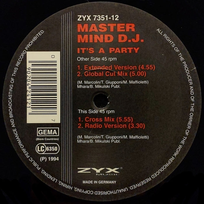 Master Mind D.J. – It's A Party (LP, Vinyl Record Album)