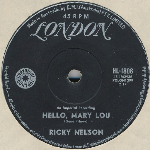 Ricky Nelson – Hello Mary Lou / Travelin' Man (LP, Vinyl Record Album)