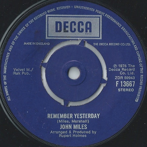 John Miles – Remember Yesterday (LP, Vinyl Record Album)