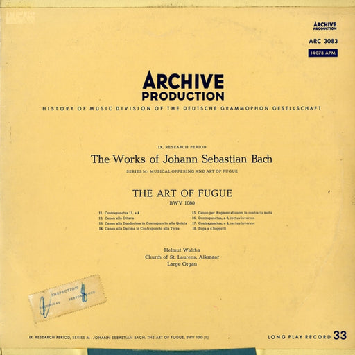 Johann Sebastian Bach, Helmut Walcha – The Art Of Fugue, BWV 1080 (II) (LP, Vinyl Record Album)