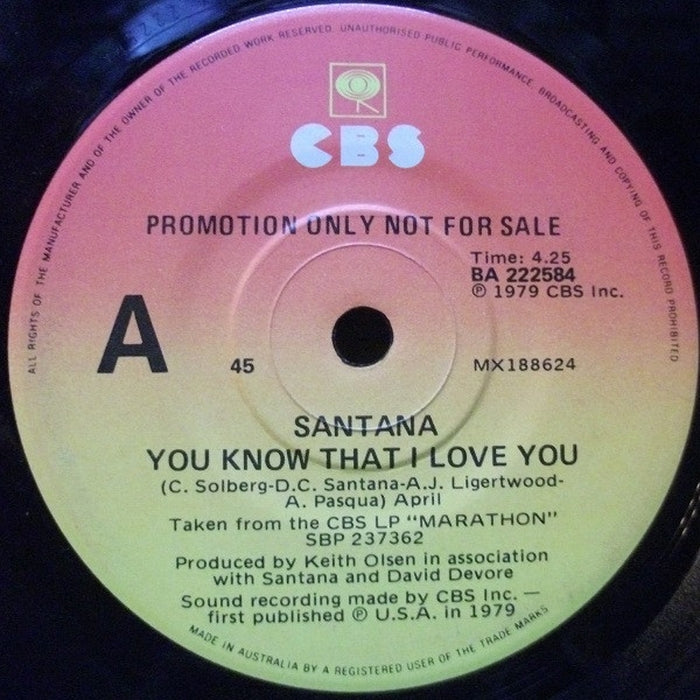 Santana – You Know That I Love You / Aqua Marine (LP, Vinyl Record Album)